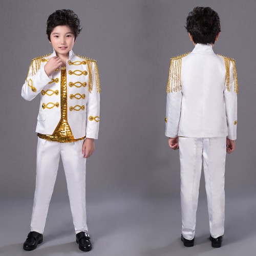 Boy's jazz dance costumes rivet modern dance drummer England style drummer party host singer performance jackets and pants